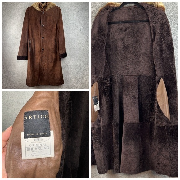 Artico Jacket Womens 8 Brown Original Shearling Leather Suede Long Trench Coat - Picture 7 of 13